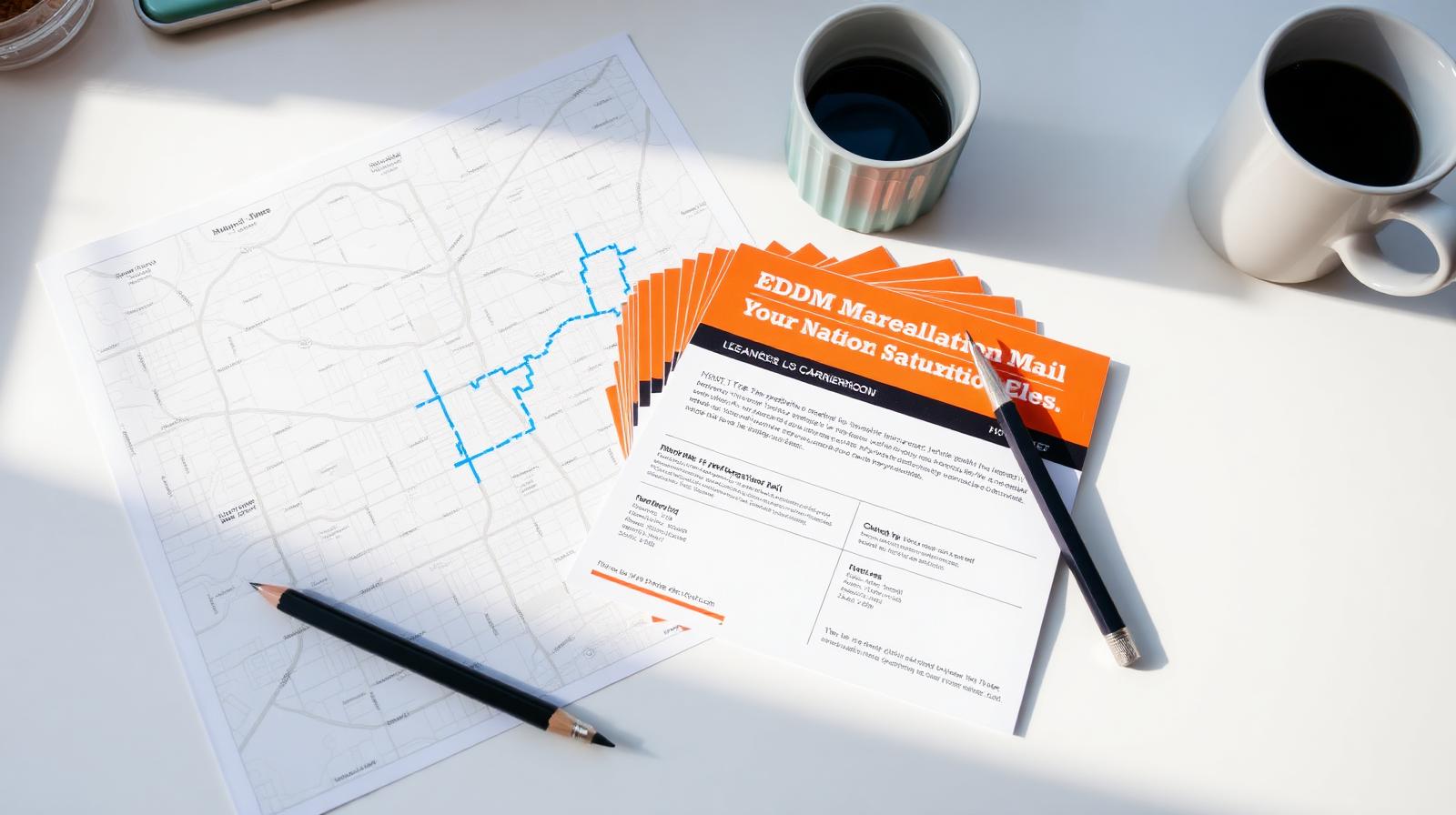 EDDM saturation postcards beside a carrier-route map